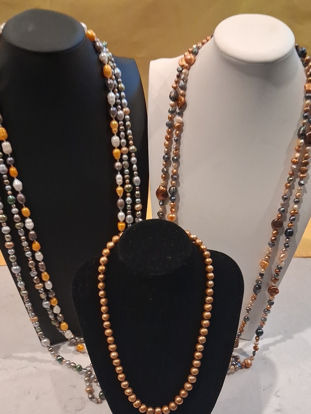 Lot of Genuine Gold-Tone Pearl Necklaces - Elegant Women Jewelry